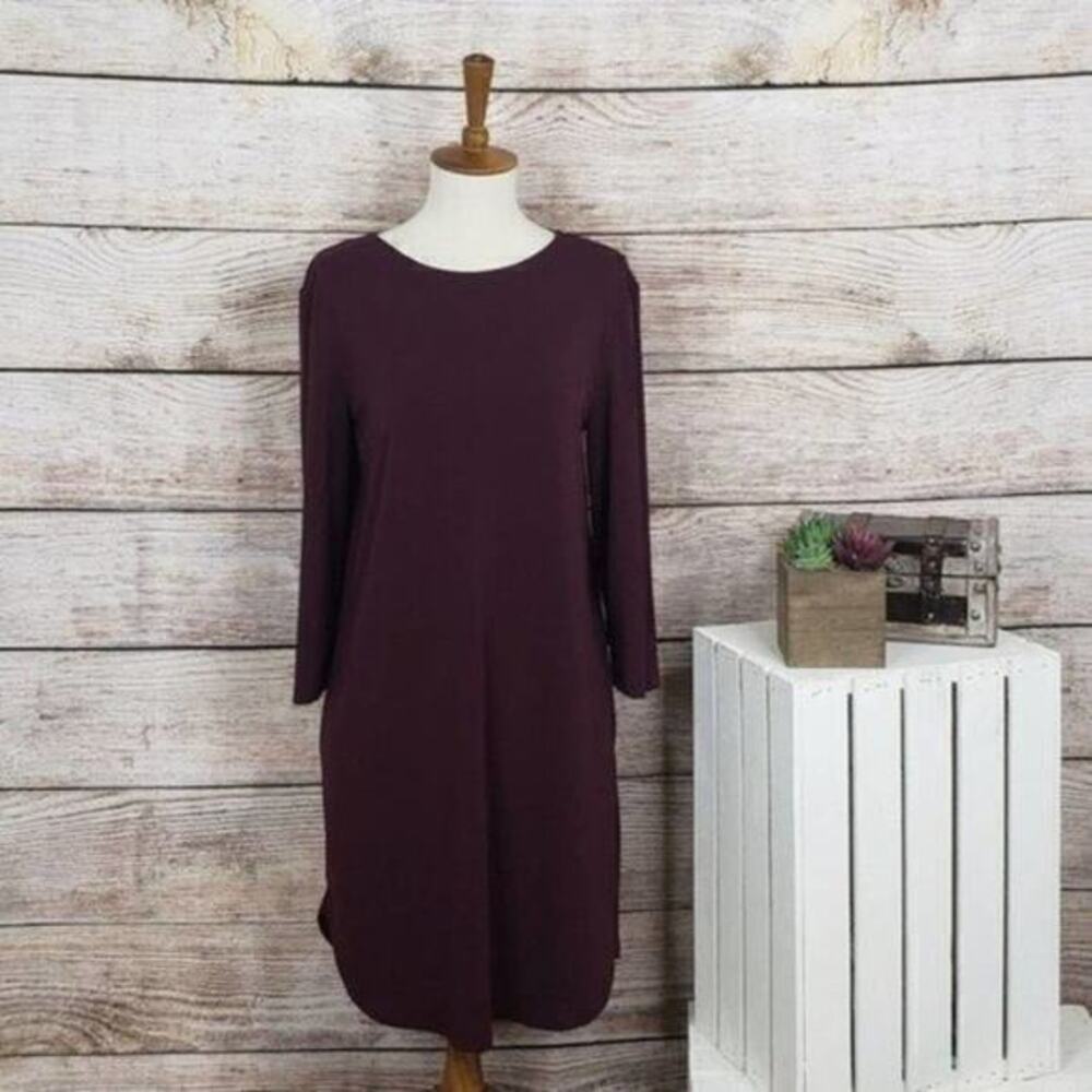 5/$25 H&M Basic Womens Midi Shift Dress Quarter Sleeve Maroon XS